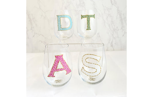 Custom Wine Glass Gift with Colorful Hand Painted Monogram Initial