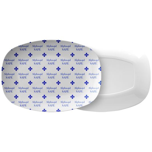 Alpha-gal Safe Labeled Serving Platter – Blue/White, Luxe Plastic 10" x 14"
