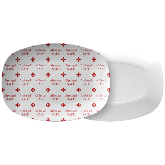 Alpha-gal Safe Labeled Serving Platter – Red/White, Luxe Plastic 10" x 14"