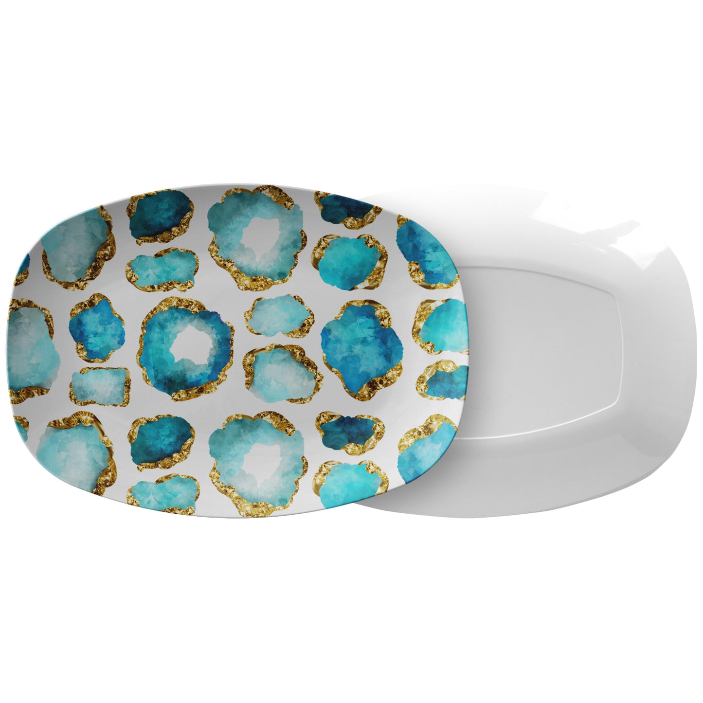 Gemstones Print Serving Platter, Aquamarine and Gold, Luxury Plastic