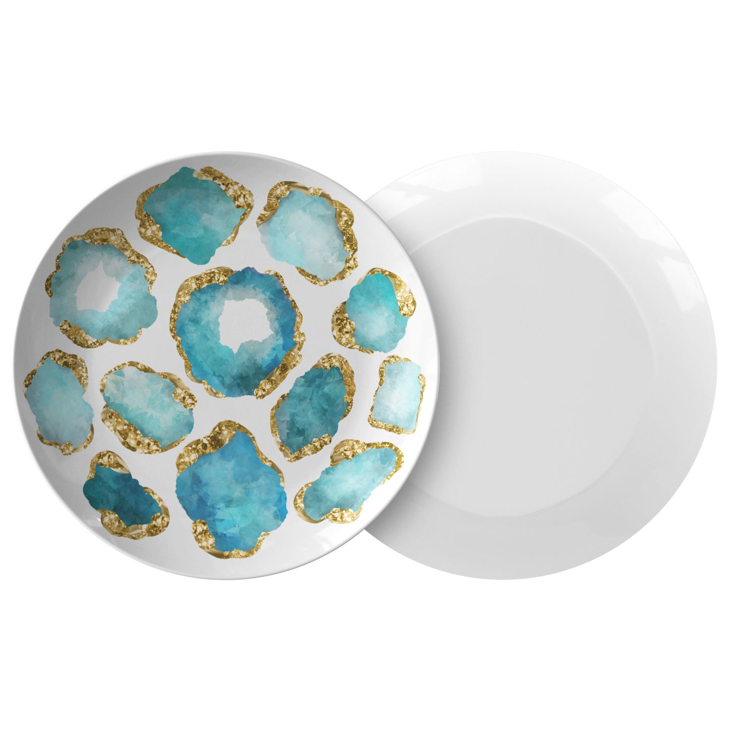 Luxury Aquamarine & Gold Gemstone Plastic Plates – Choose Single or Set