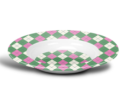Argyle Bowl, Pink, Green and Cream, Luxury Plastic, Choose Single or Set