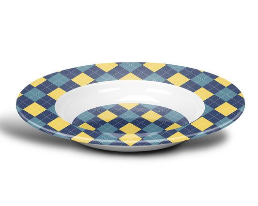 Argyle Bowl, Navy, Yellow and Teal, Luxury Plastic, Choose Single or Set