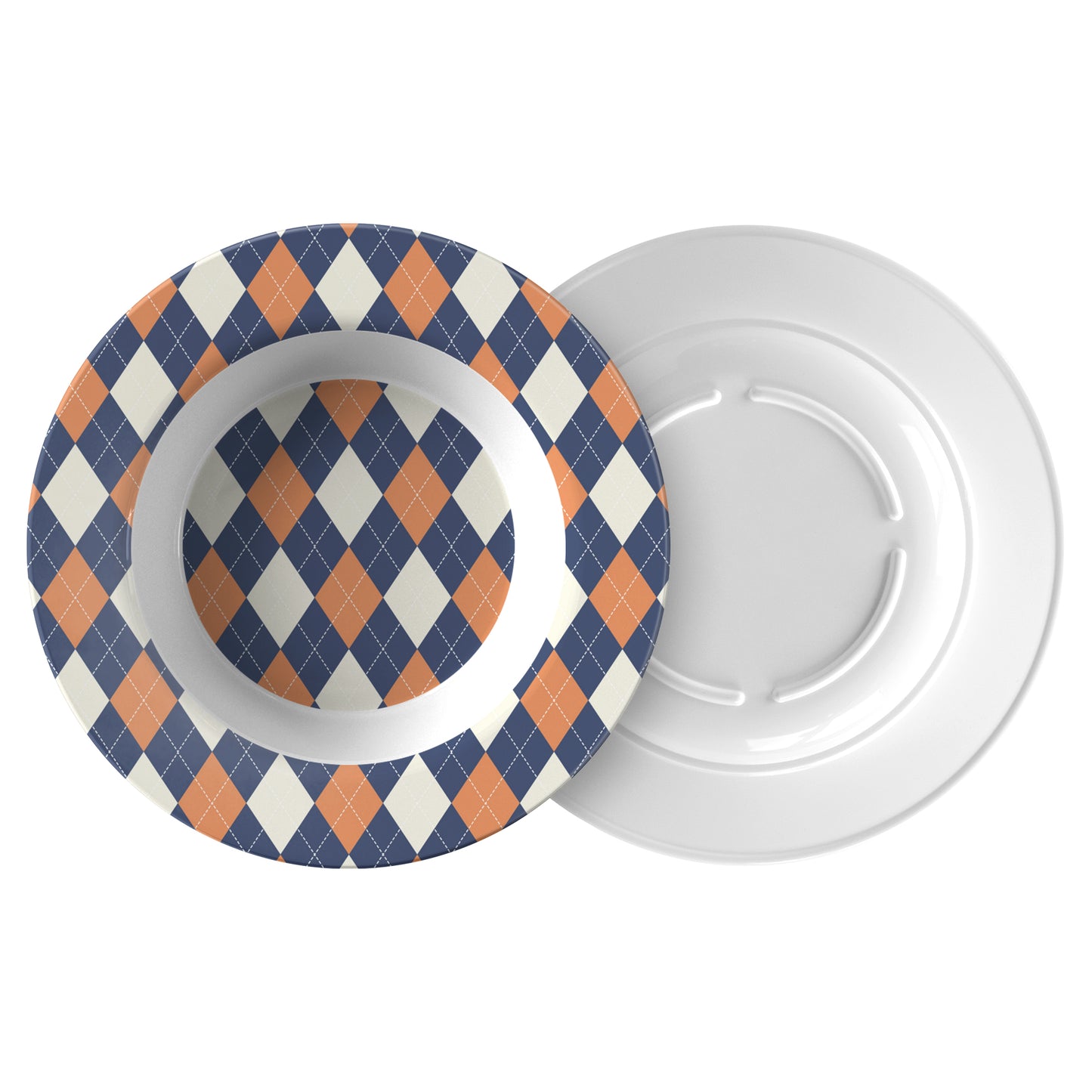 Argyle Bowl, Navy, Orange and Cream, Luxury Plastic, Choose Single or Set