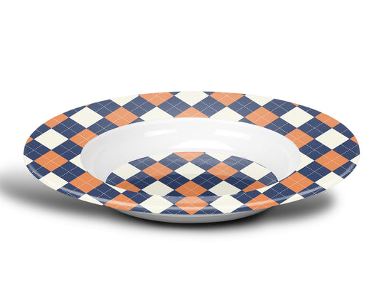 Argyle Bowl, Navy, Orange and Cream, Luxury Plastic, Choose Single or Set
