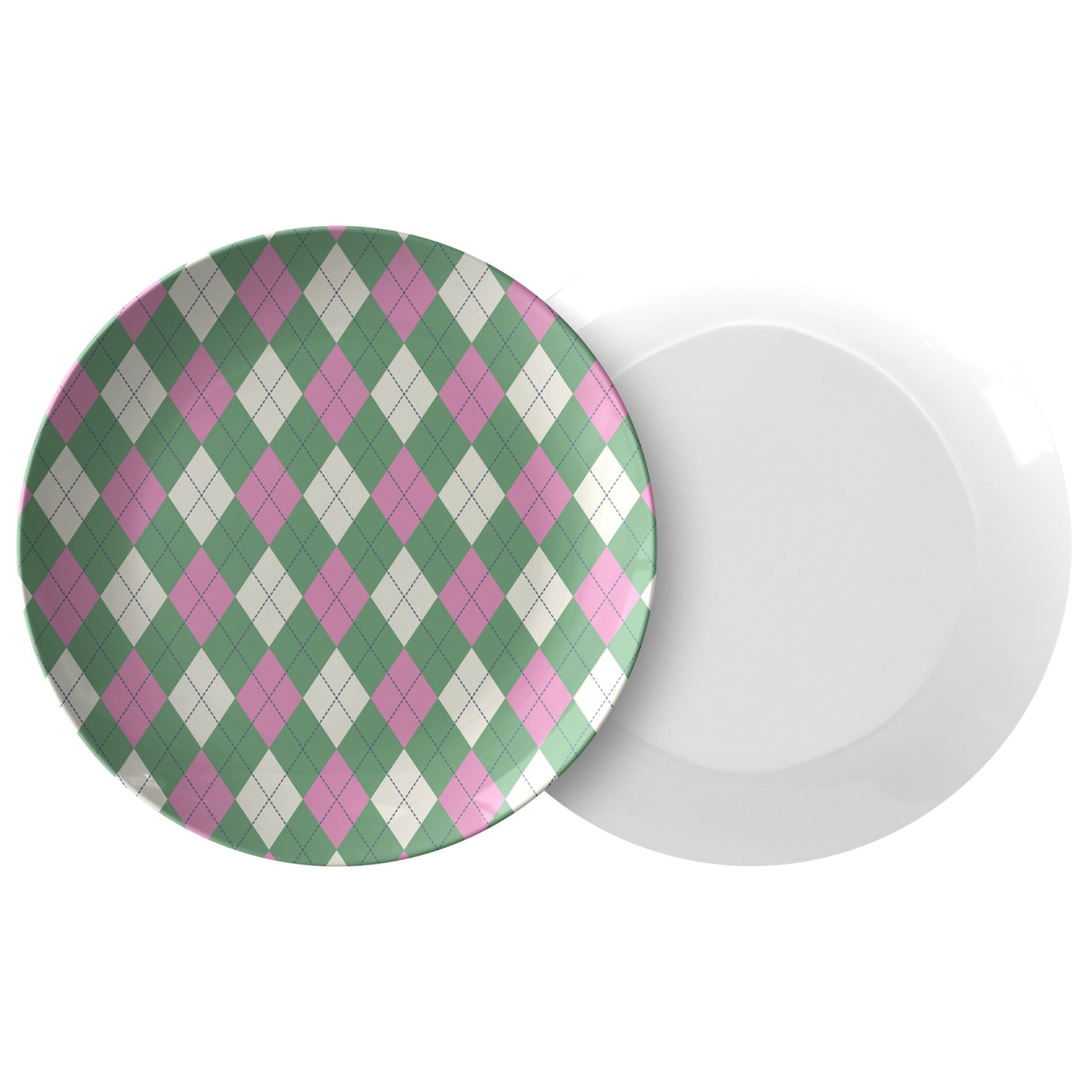 Argyle Plate, Pink, Green and Cream, Luxury Plastic, Choose Single or Set of Four