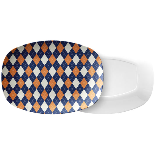 Argyle Serving Platter, Navy, Orange, Cream, Luxury Plastic