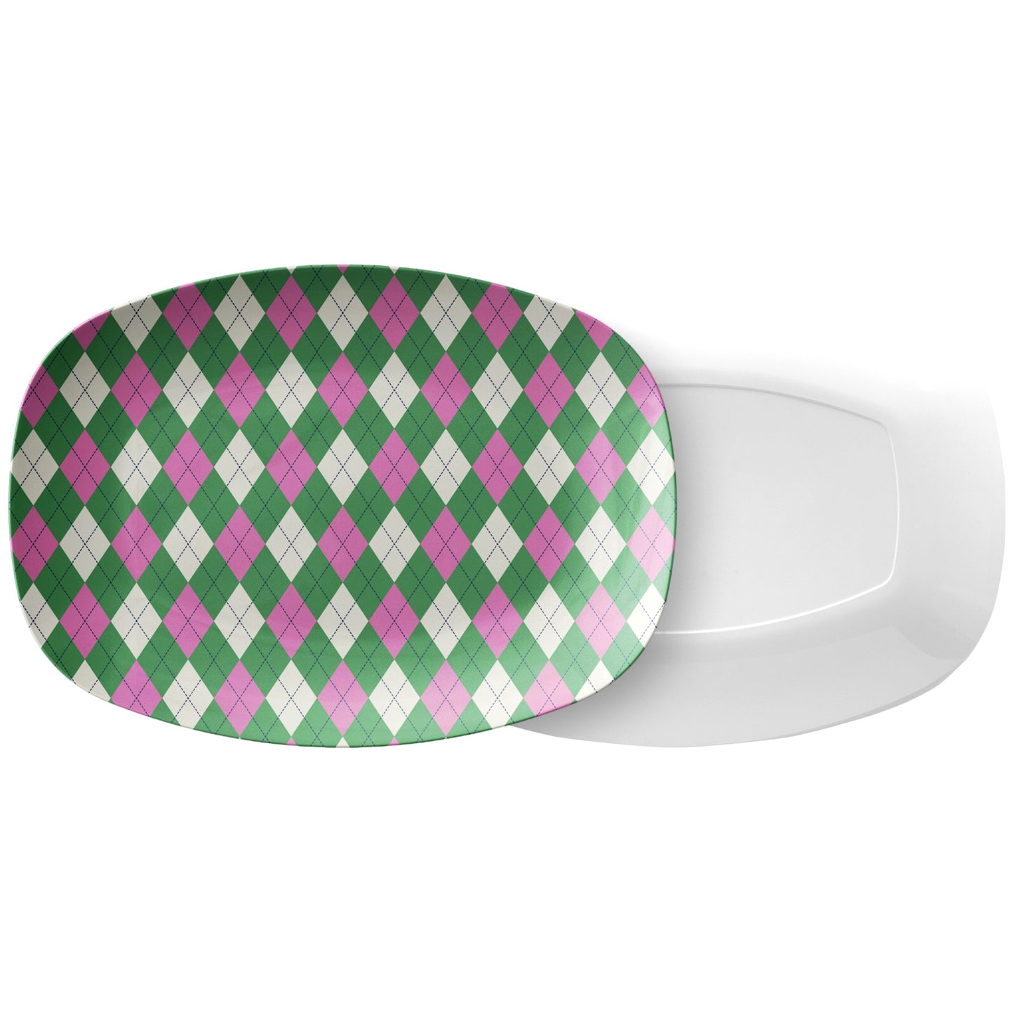 Argyle Serving Platter, Pink, Green, Cream, Luxury Plastic