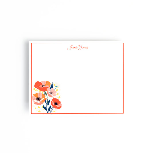 Personalized Birth Month Flower Boxed Notecards, August - Poppy