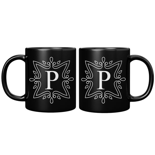 Black Monogram Mug, Letter P