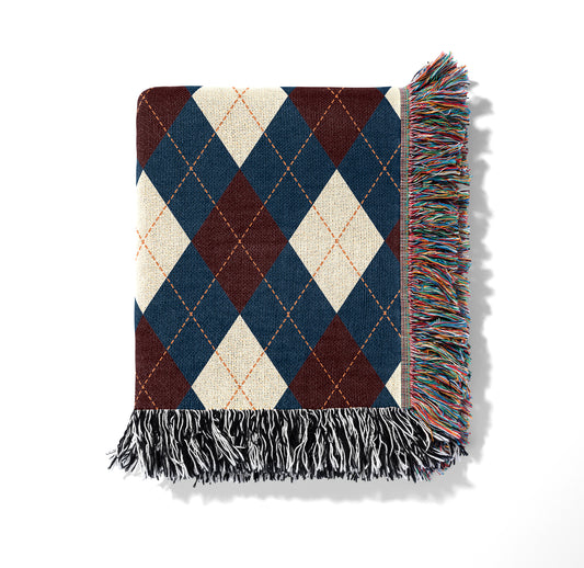 In My Cozy Era Argyle Woven Throw Blanket