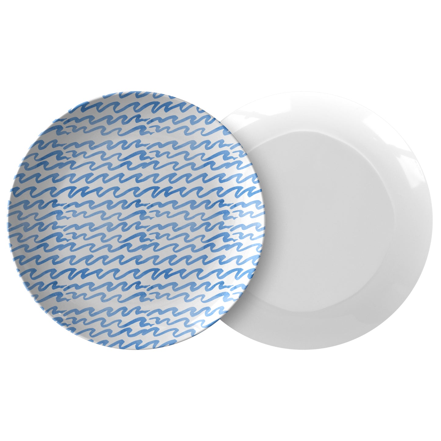 Blue Watercolor Wavy Stripes Dinner Plate, 10"D, Luxe Plastic