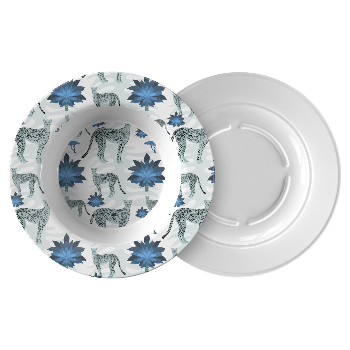 Safari Cheetahs Bowl, Blue, Luxury Plastic, Choose Single or Set