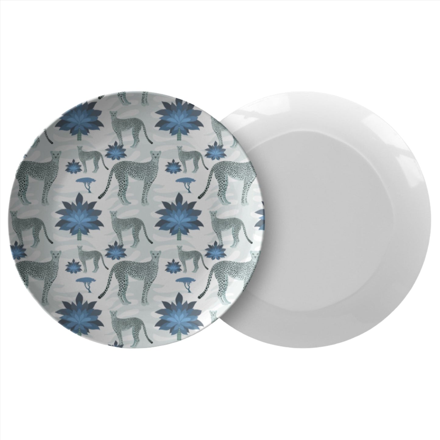 Safari Cheetahs Plate, Blue, Luxury Plastic, Choose Single or Set