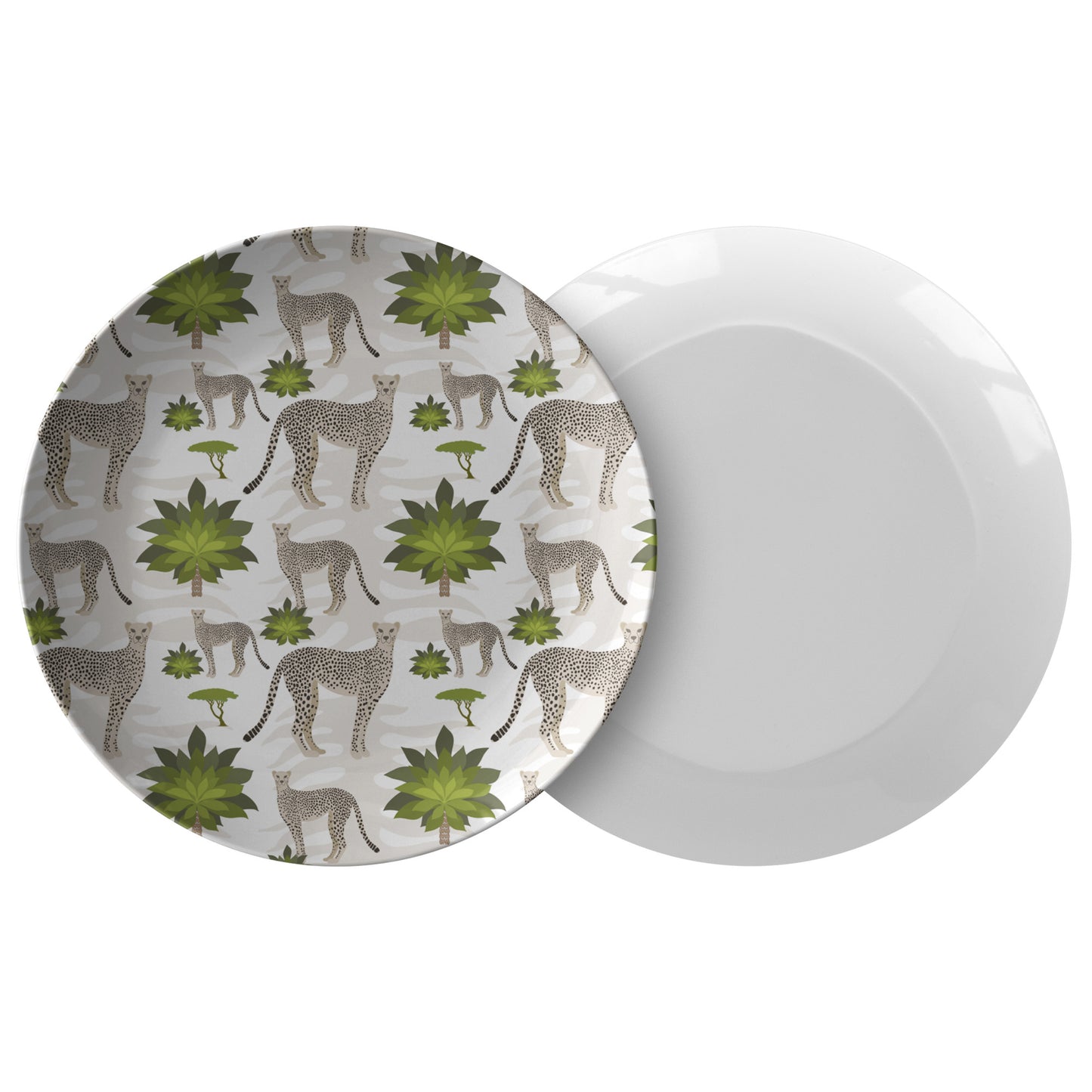Safari Cheetahs Plate, Green, Luxury Plastic, Choose Single or Set