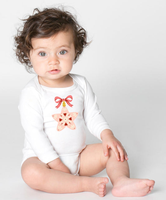 Baby One Piece Bodysuit with Christmas Graphic Pink Folk Art Star Ornament