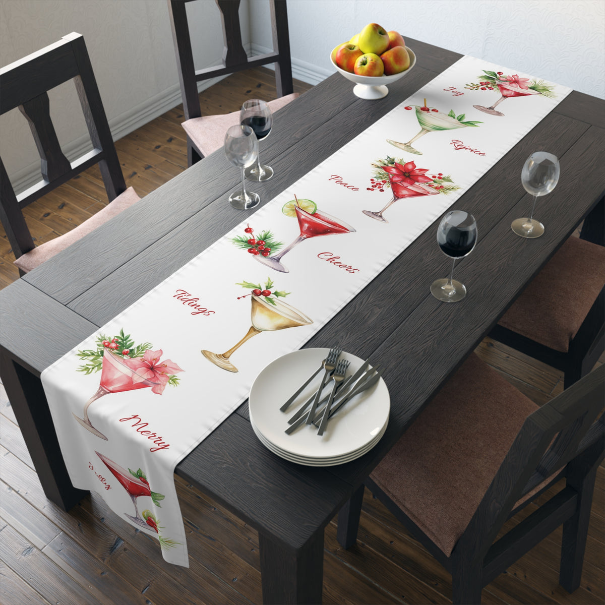 Glam Christmas Cocktails Table Runner, 16" x 90"