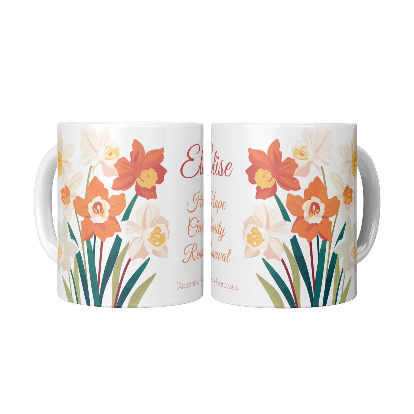 Personalized Birth Month Flower Mug, December - Narcissus