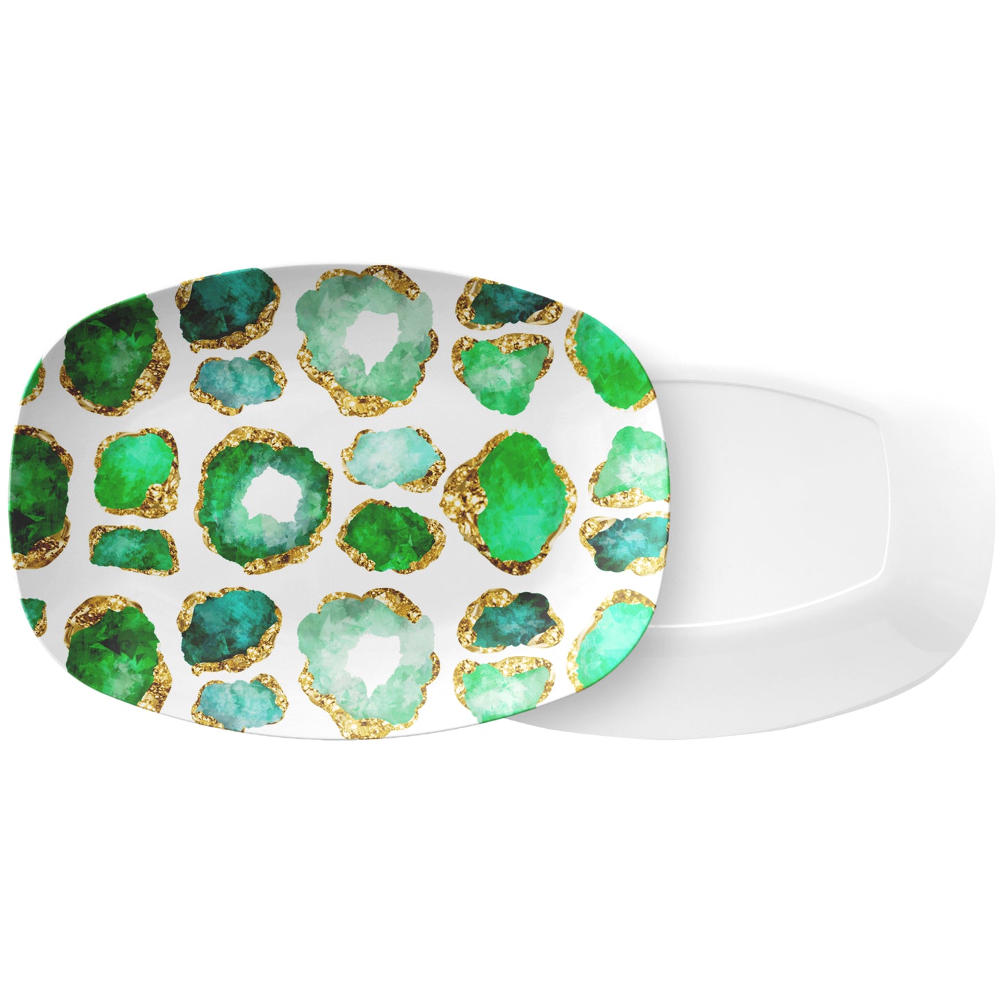Gemstones Print Serving Platter, Emerald and Gold, Luxury Plastic