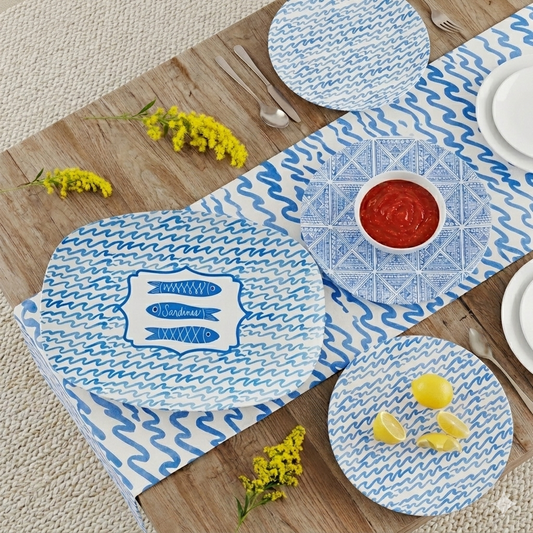 Blue Watercolor Wavy Stripes Dinner Plate, 10"D, Luxe Plastic