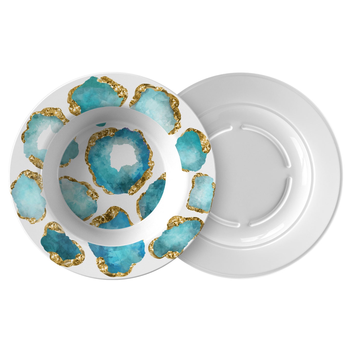 Luxury Aquamarine & Gold Gemstone Plastic Bowls - Set of 4