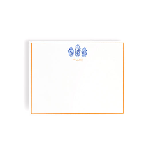 Personalized Chinoiserie Ginger Jars Notecards, Custom Stationery Set, Orange