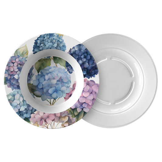 Floral Blue Hydrangea Flowers Print Plastic Outdoor Bowls, Salad, Soup, Pasta