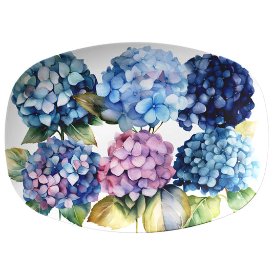 Blue & Pink Hydrangea Flowers Serving Platter Floral Design