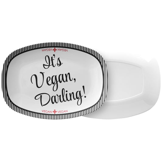 It's Vegan Darling! Labeled Serving Platter – Black/White, Luxe Plastic 10" x 14"