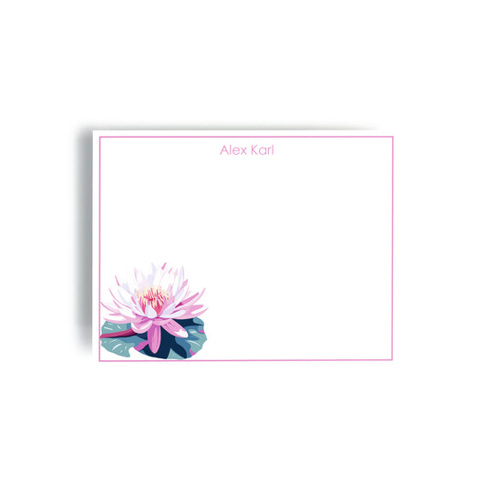 Personalized Birth Month Flower Boxed Notecards, July - Water Lily