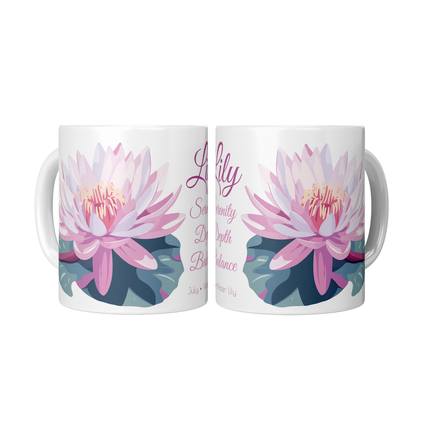 Personalized Birth Month Flower Mug, July - Water Lily