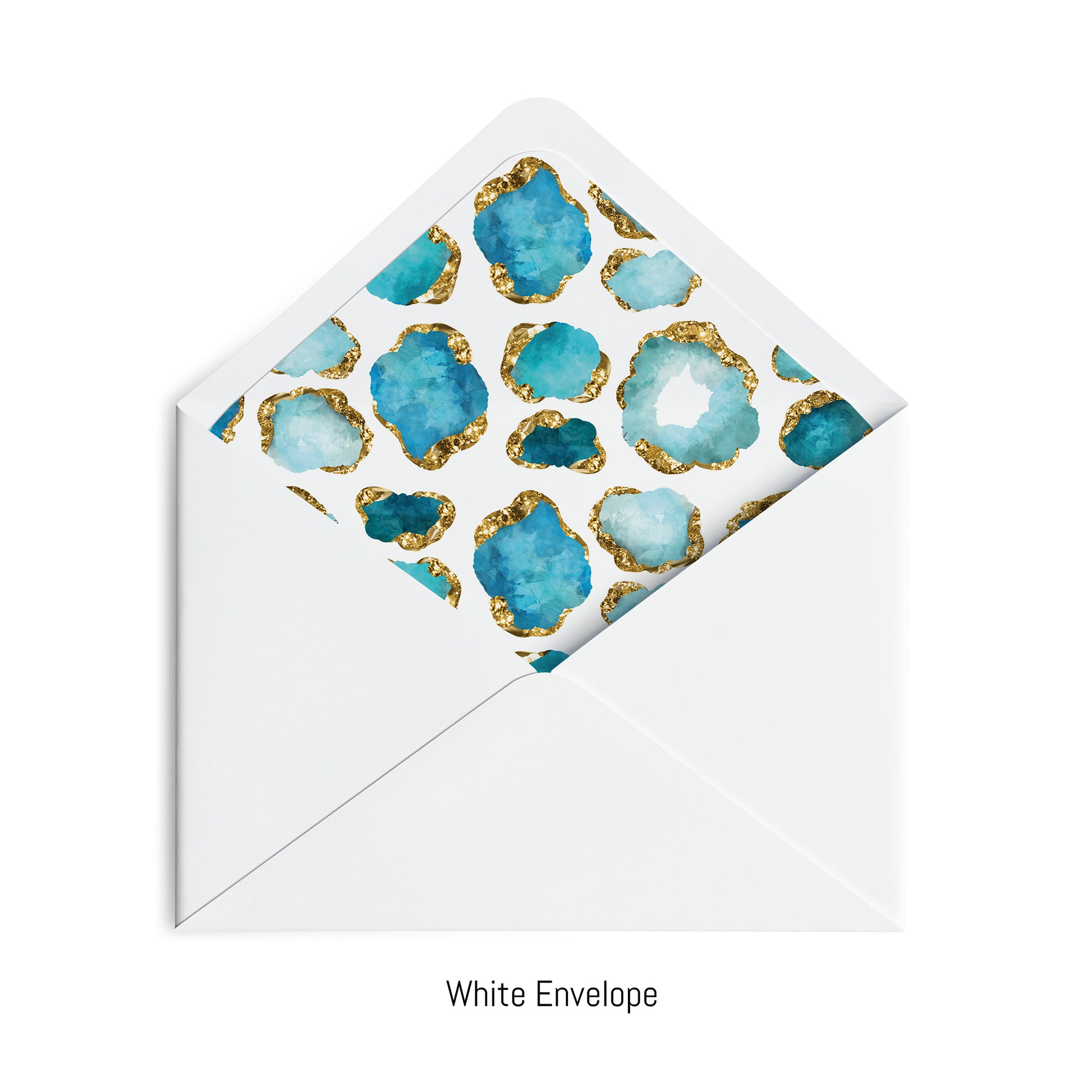 Personalized Stationery Set Hand-Lined White Euro Envelope with Aqua and Gold Gemstone Print