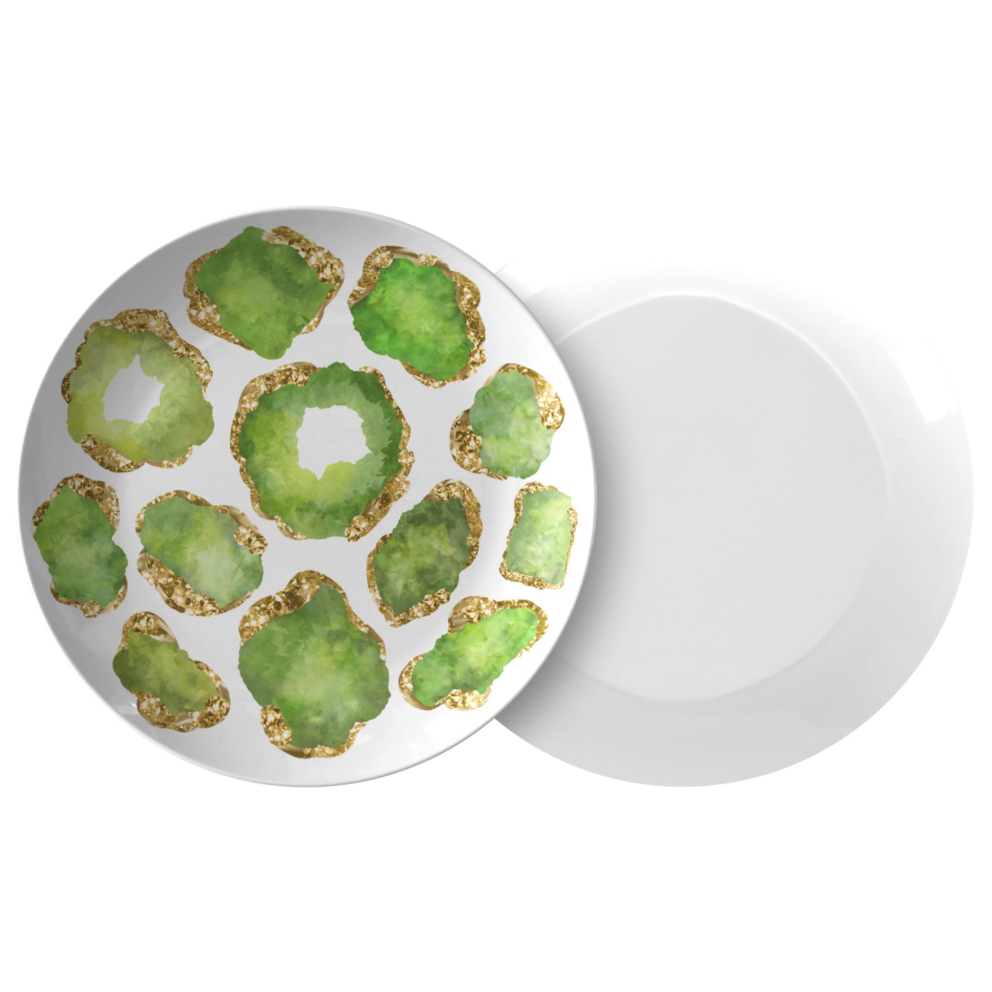 Luxury Peridot & Gold Gemstone Plastic Plates – Choose Single or Set