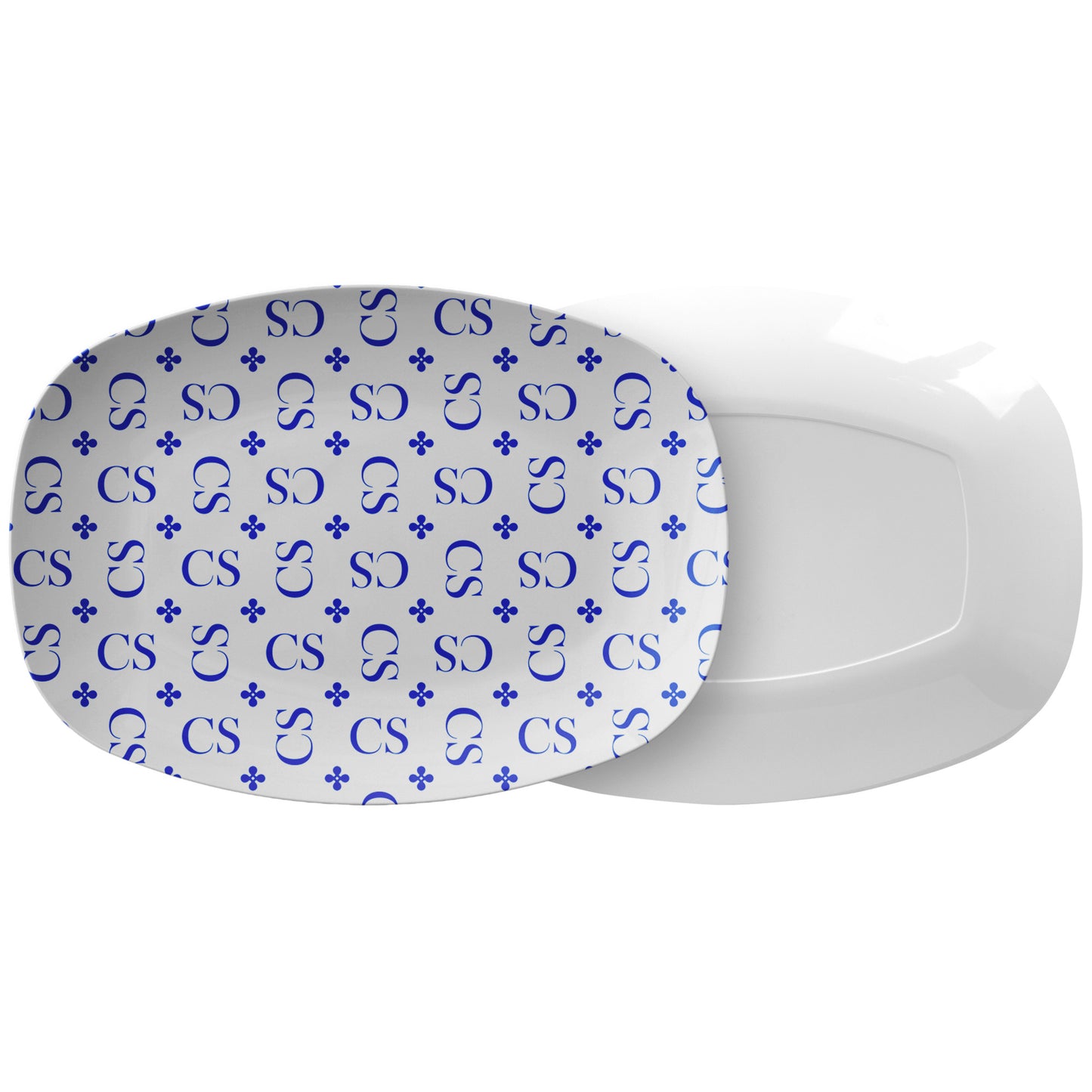 Stylized Monogram Serving Platter, Blue, Personalized Gift, Luxury Plastic