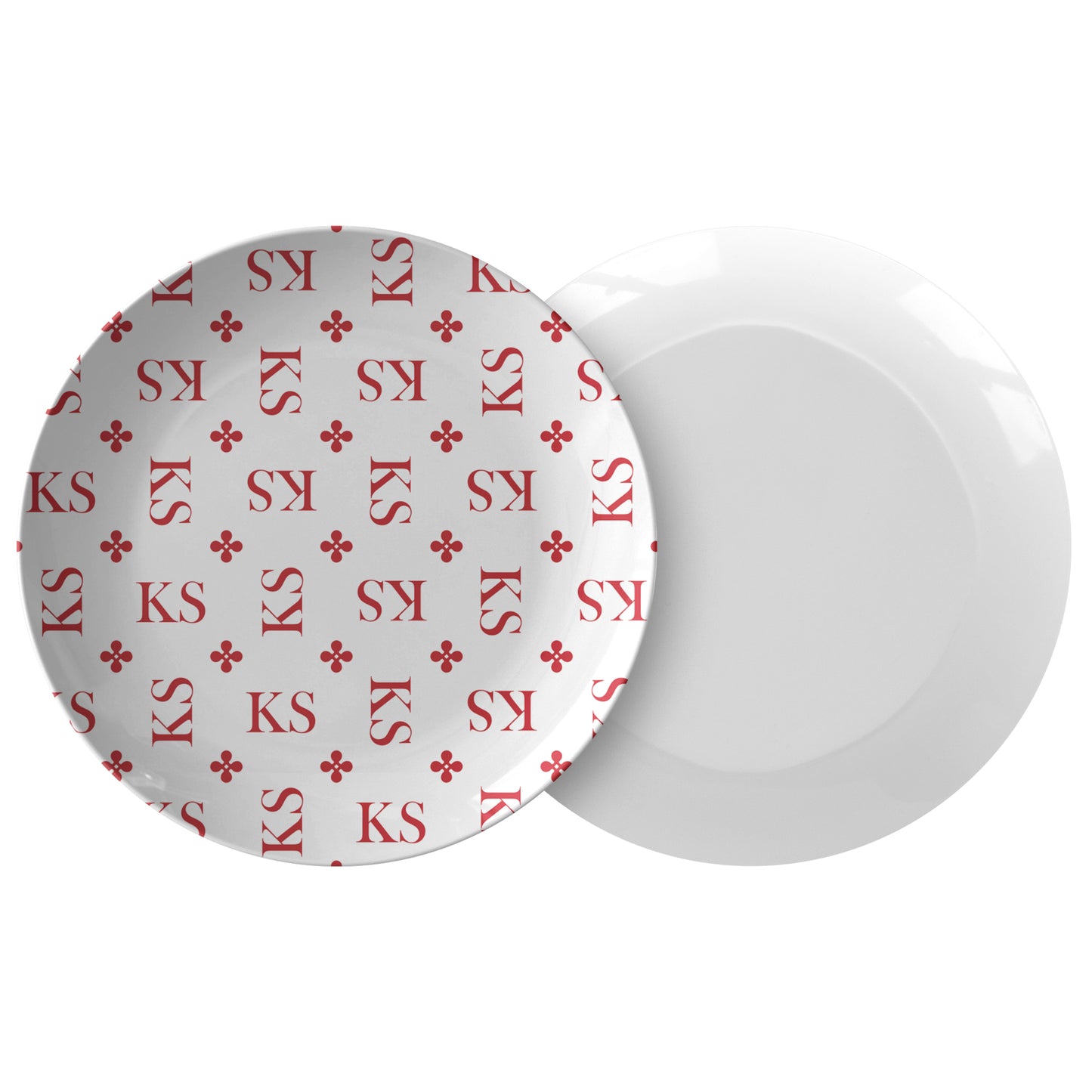 Stylized Monogram Dinner Plates 10", Red, Luxury Plastic, Choose Single or Set