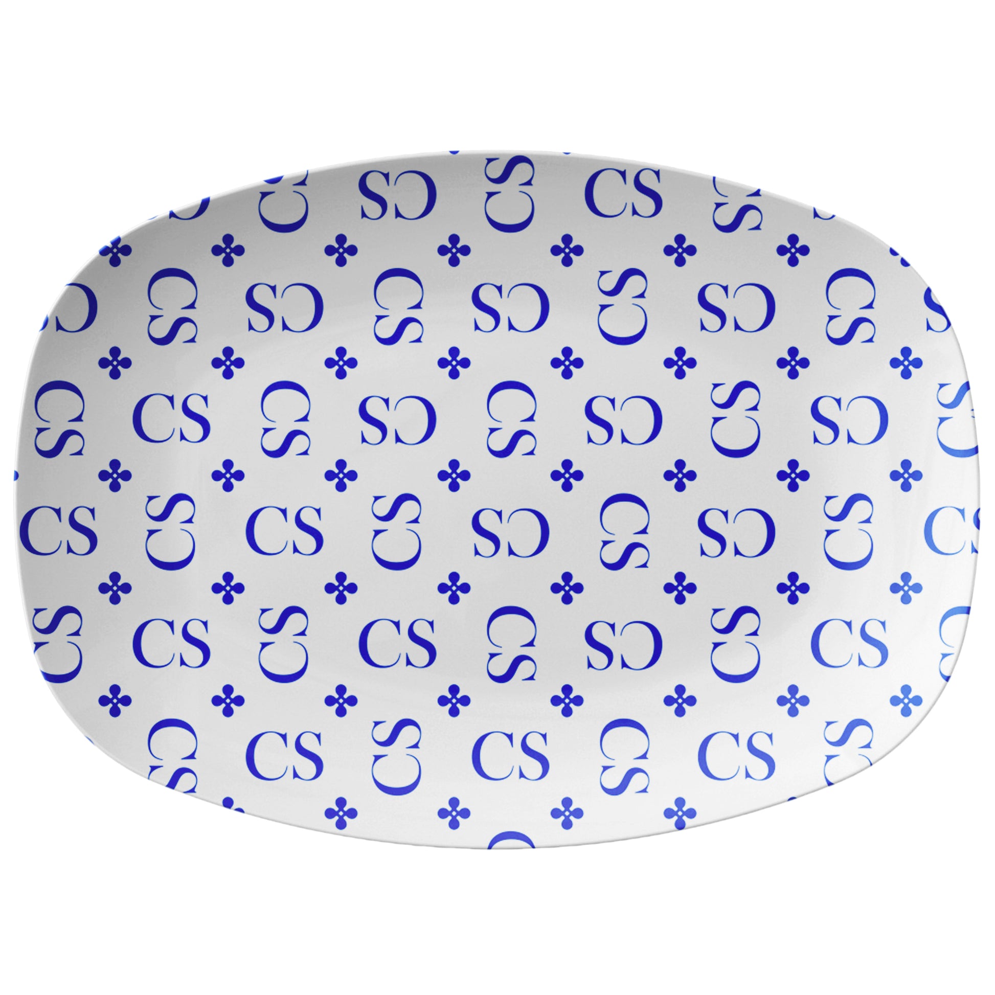 Stylized Monogram Serving Platter, Blue, Personalized Gift, Luxury Plastic