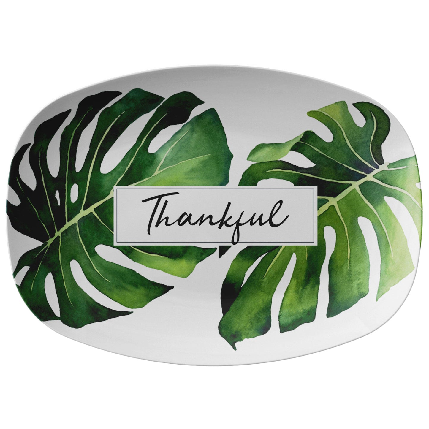 Personalized serving platter gift, modern tropical monstera leaf custom
