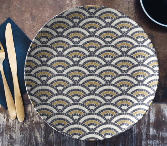 Mosaic Bistro Tile Print Plate, Scallop Pattern, 10" Luxe Plastic