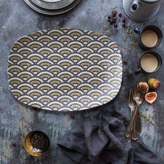 Mosaic Bistro Tile Serving Platter, Scallop Print, Luxury Plastic