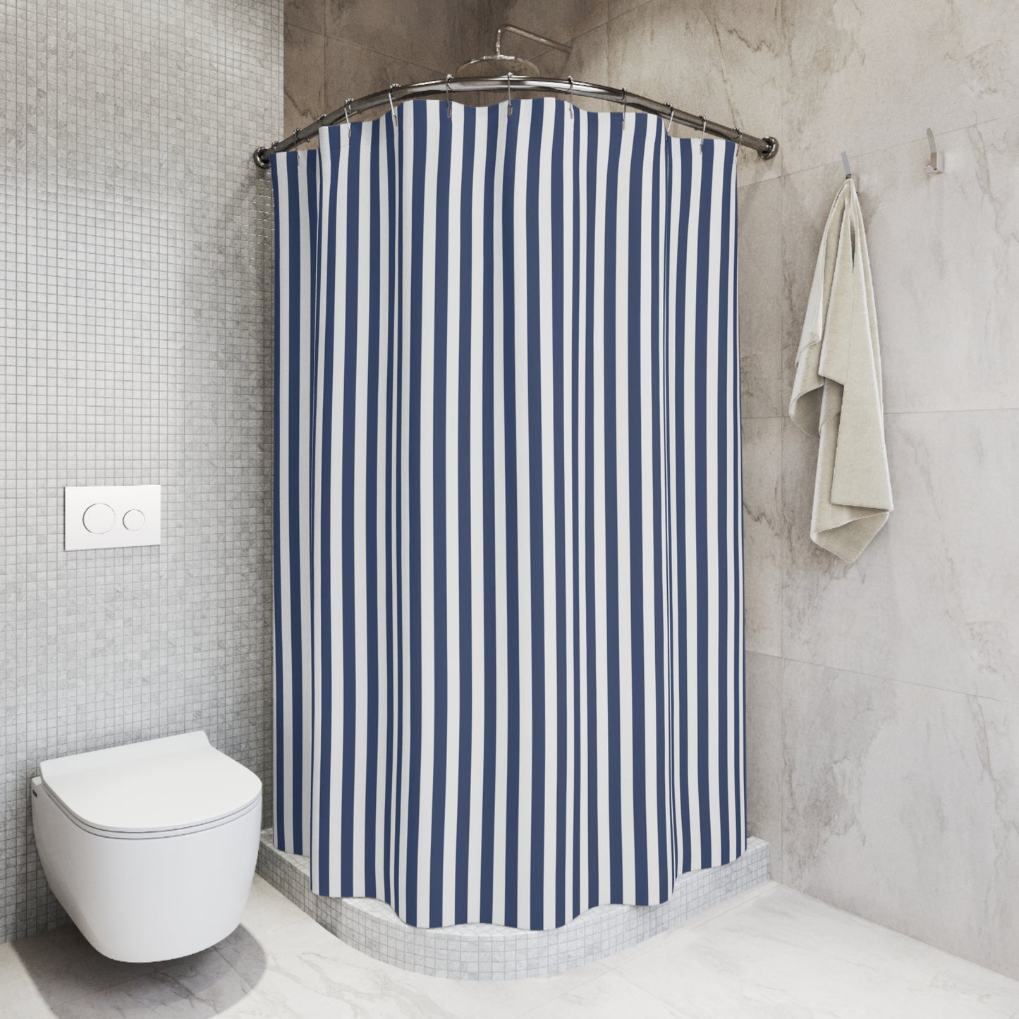 Canopy Stripe Shower Curtain, Navy Blue and White