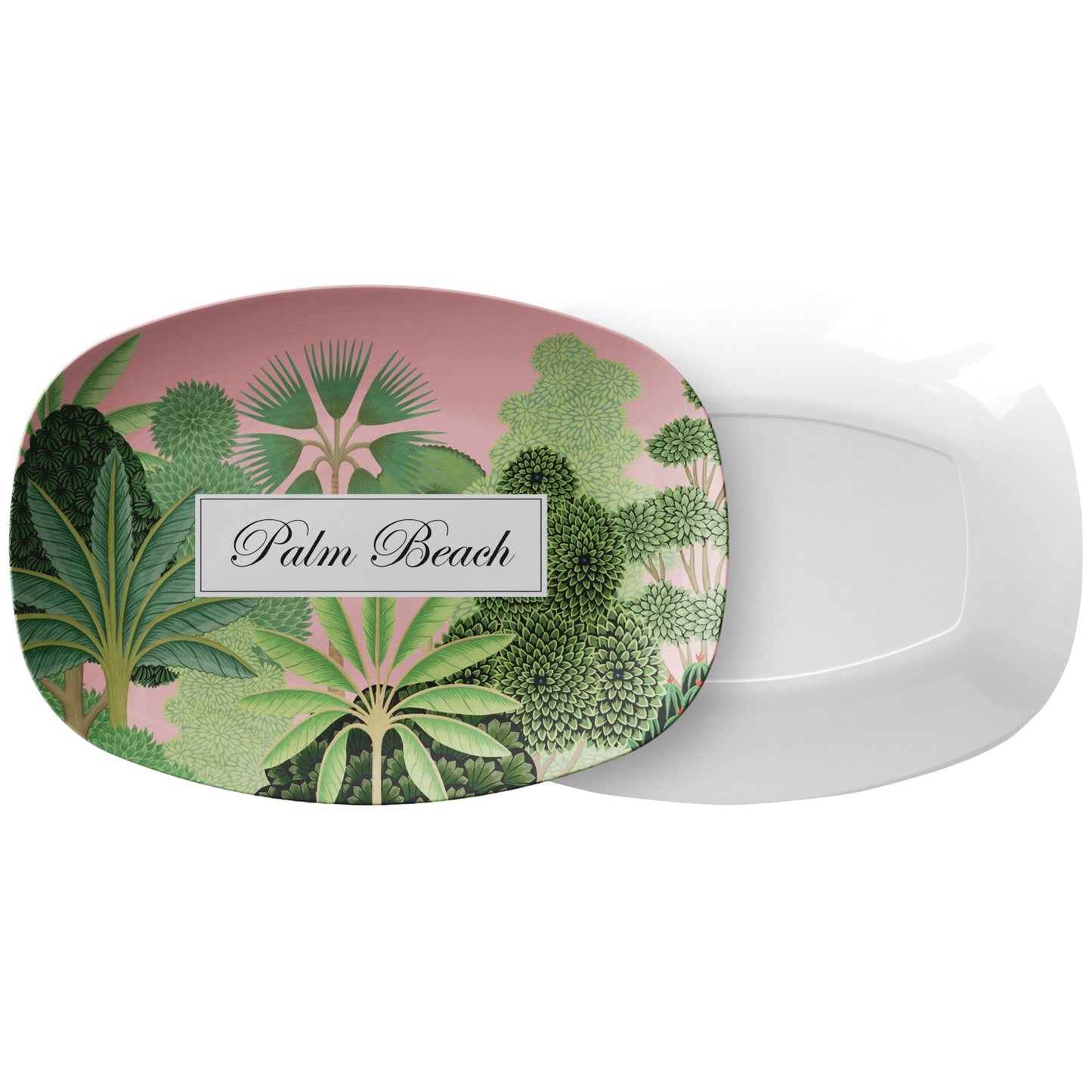 Personalized Serving Platter, Tropical Gardens, Pink and Green, Luxury Plastic