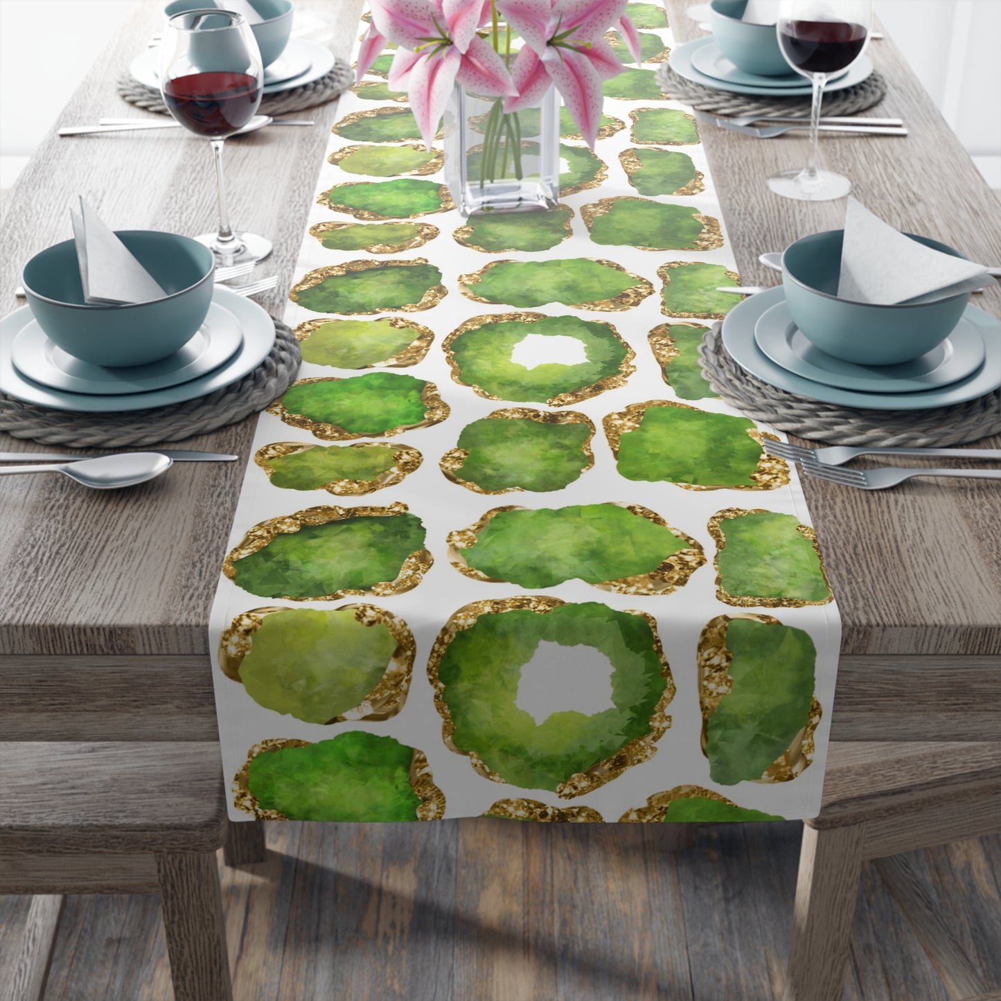 Gemstone Print Table Runner, Peridot and Gold