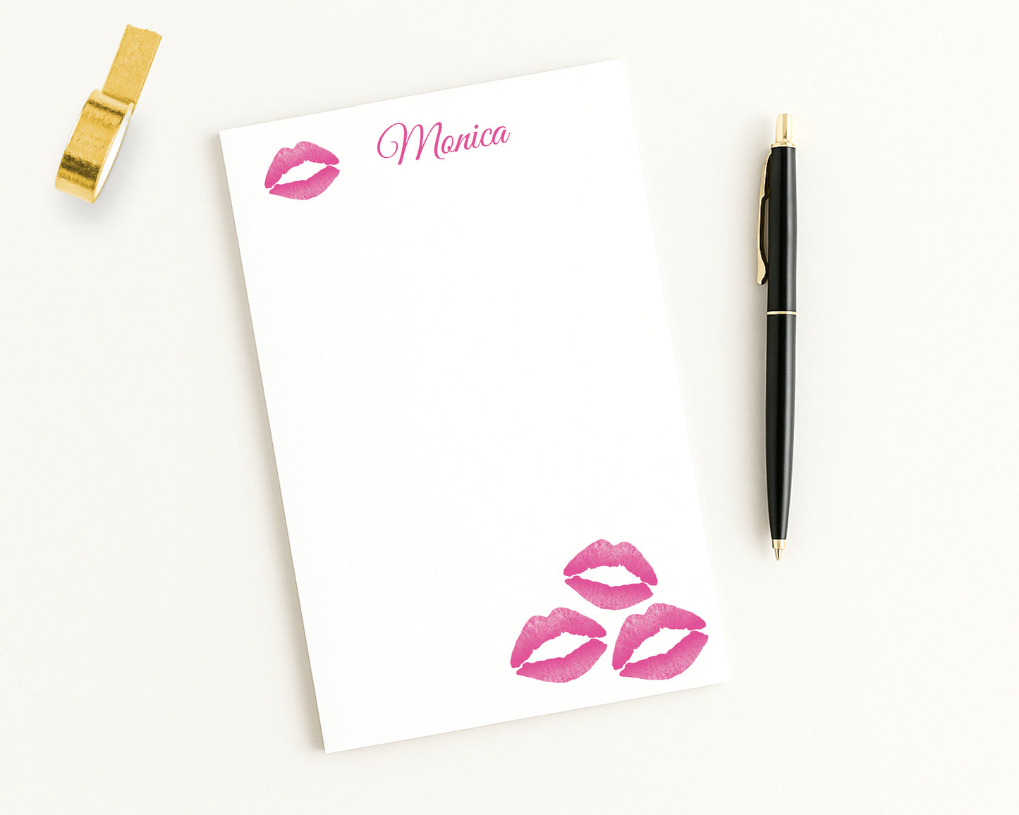 Personalized Lipstick Kiss Print Notepad – Custom Desk Stationery, Hot Pink