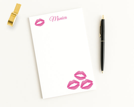 Personalized Lipstick Kiss Print Notepad – Custom Desk Stationery, Hot Pink