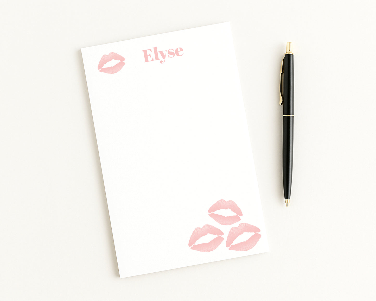 Personalized Lipstick Kiss Print Notepad – Custom Desk Stationery, Light Pink