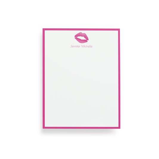 Personalized Lipstick Kiss Print Notecards, Set of 10, Hot Pink