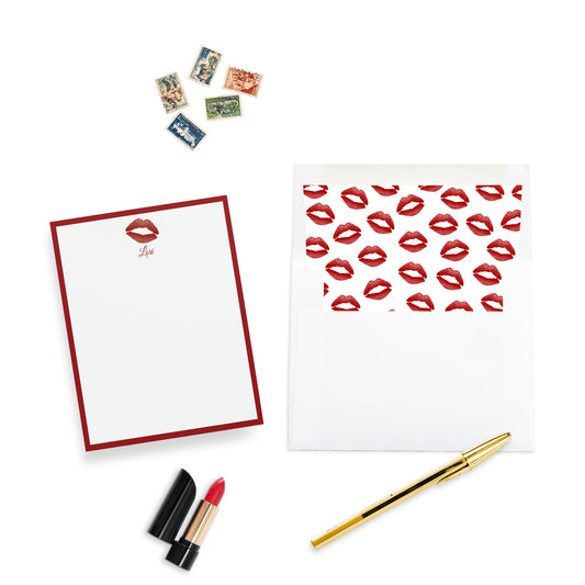 Personalized Lipstick Kiss Print Notecards, Set of 10, Red