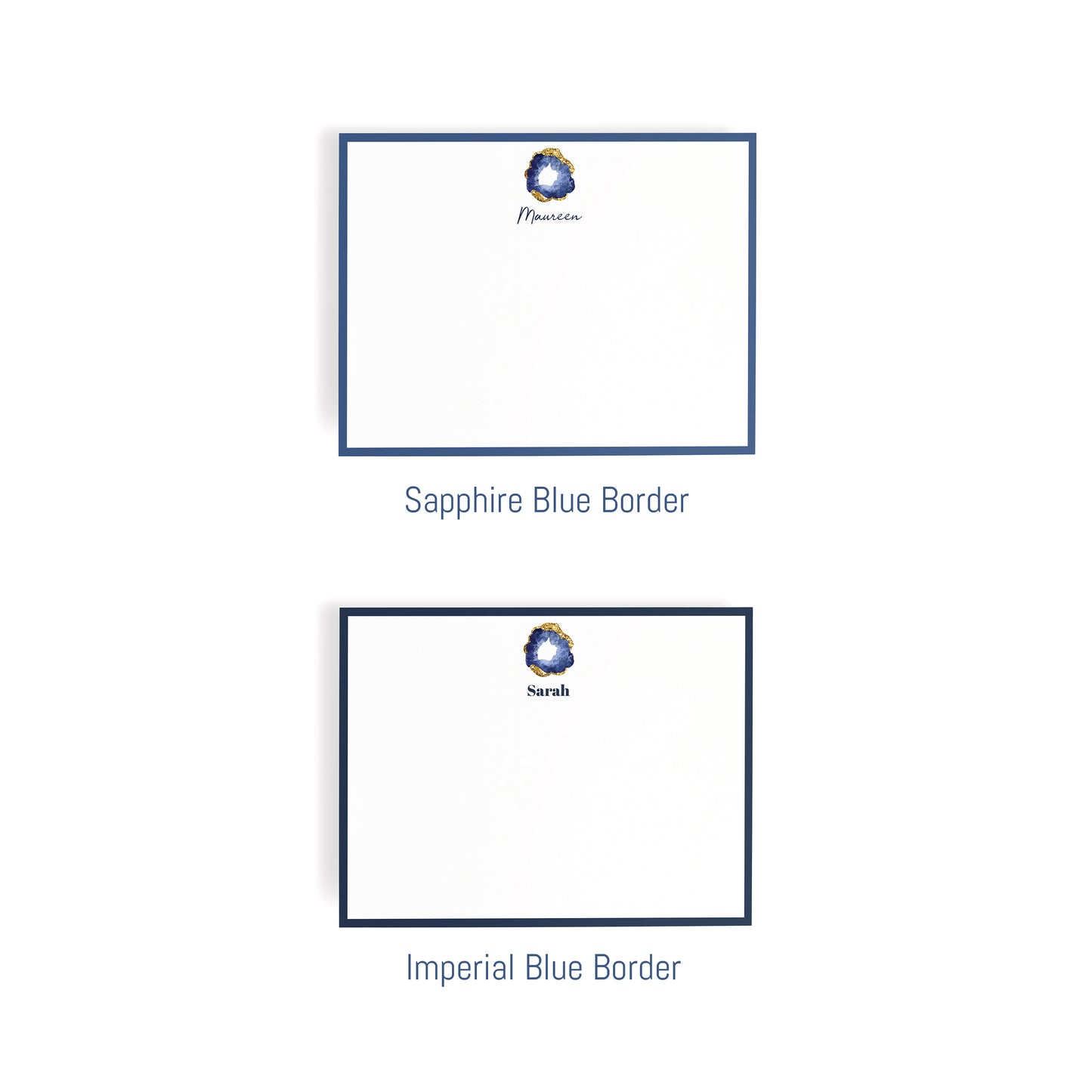 Personalized Gemstone Notecards – Custom Stationery Set, Sapphire Geode