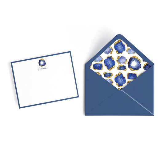 Personalized Gemstone Notecards – Custom Stationery Set, Sapphire Geode