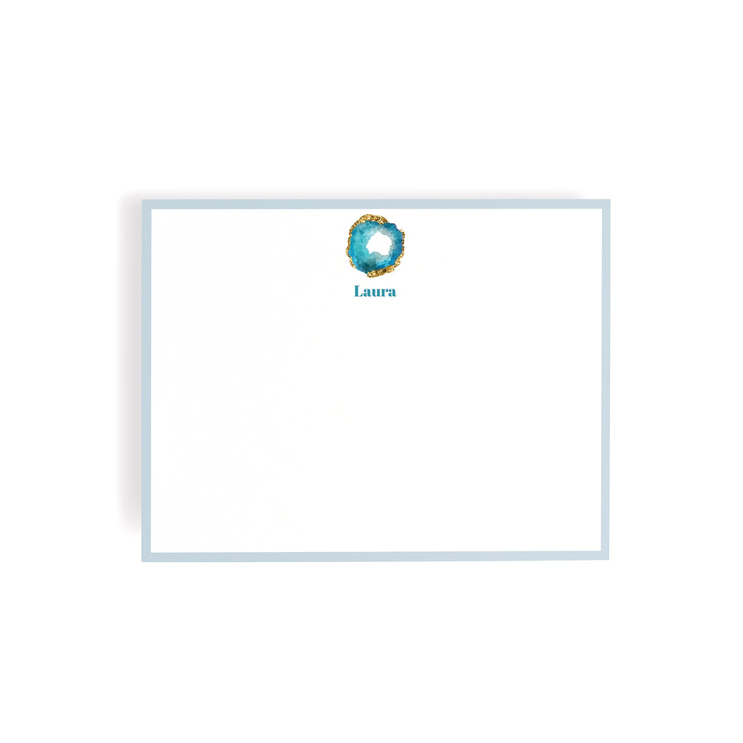 Personalized Gemstone Notecards – Custom Stationery Set, Blue Zircon Geode